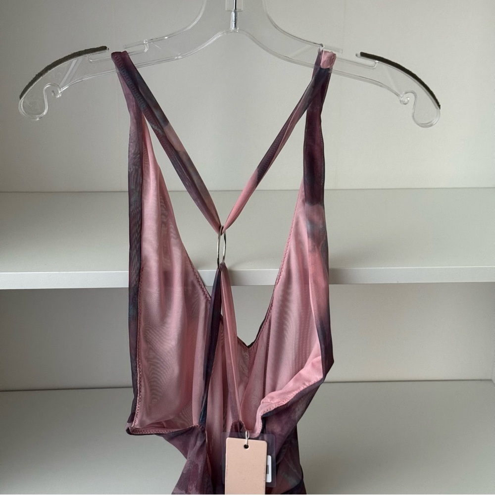NWT OH POLLY x TAMMY HEMBROW Out Of This World Crossover Ruched Mesh Mini Dress - Picture 7 of 9
